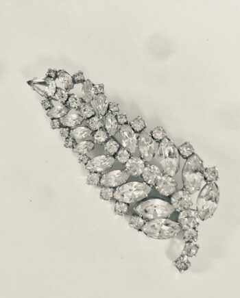 Silver CZ Leaf Brooch