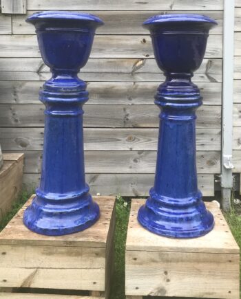 Glazed Pair of Pedestal Urns