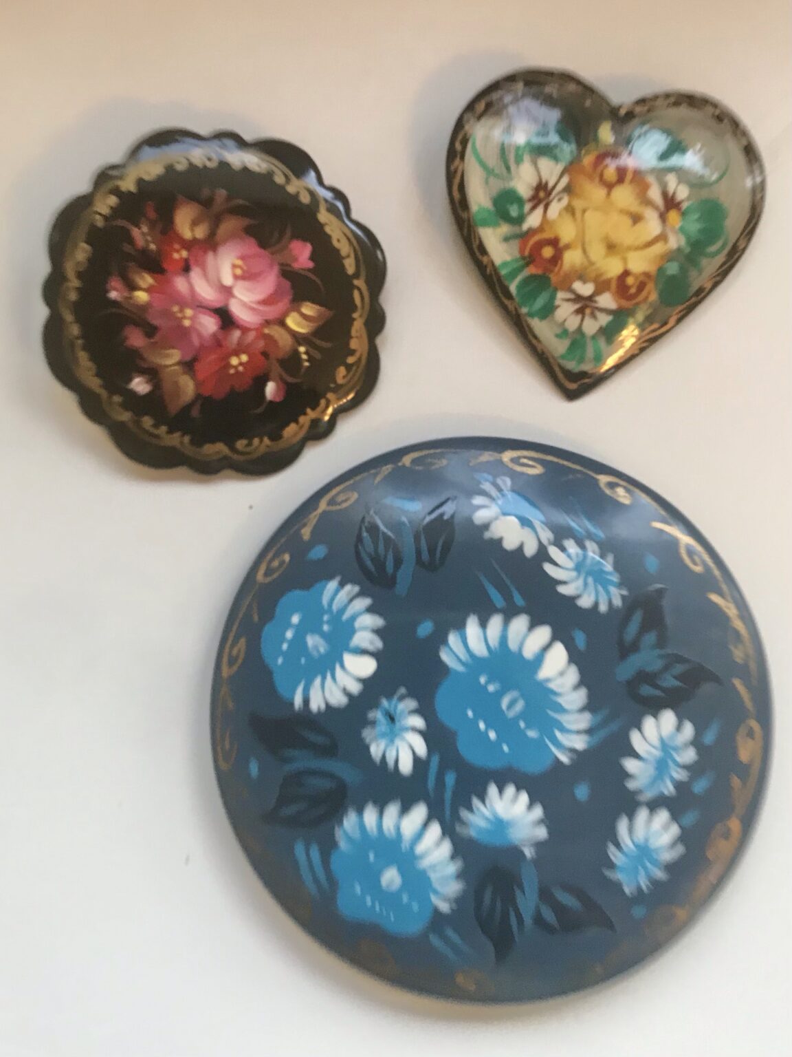 Trio of Russian Enamel Brooches – Lovage and Lace