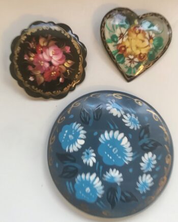 Trio of Russian Enamel Brooches
