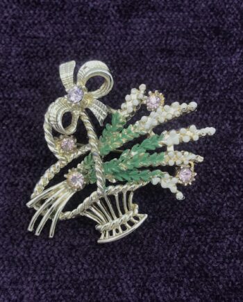 White Heather in Basket Brooch