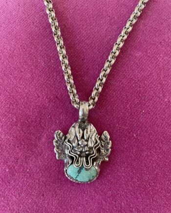 Heavy Silver Chain and Turquoise Inset Pendant